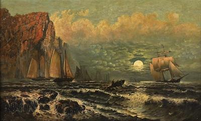 Appraisal: Unknown Artist th Century Moonlit marine scene Oil on canvas