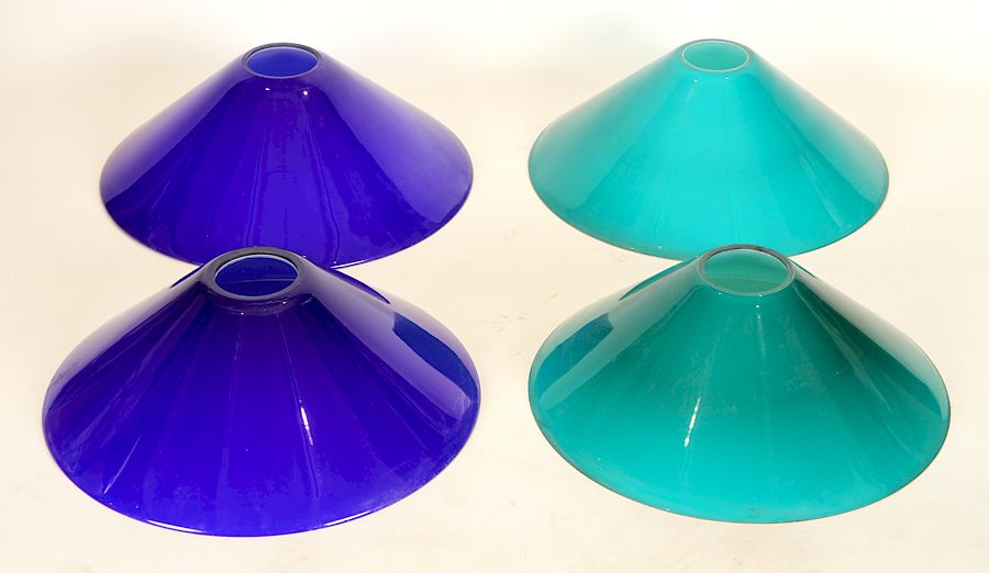 Appraisal: SET ITALIAN BLUE AND GREEN GLASS SHADES C A set