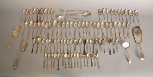 Appraisal: Group of coin and sterling flatware and serving pieces ozt