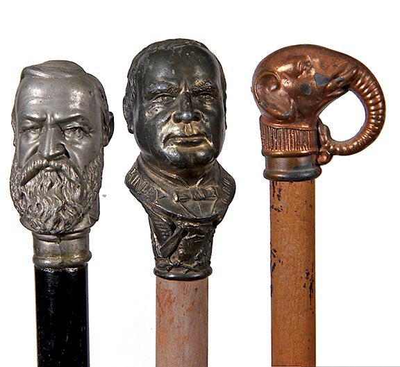 Appraisal: Three Political Canes One pewter Harrison Presidential campaign cane with