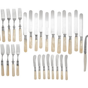 Appraisal: A Set of Silver Stainless Steel and Mother-of-Pearl Flatware Articles