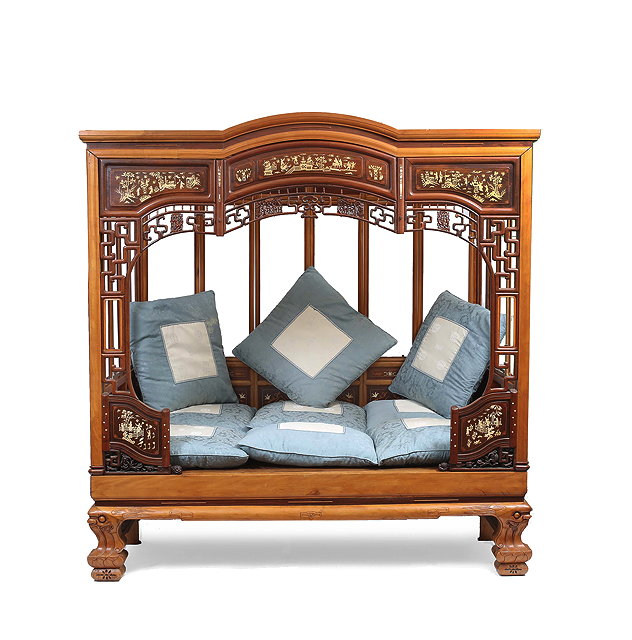 Appraisal: AN ORIENTAL HARDWOOD BED decorated on all four sides with