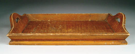 Appraisal: FINE GRAIN PAINTED SMALL WOOD TRAY Comb decoration with brown