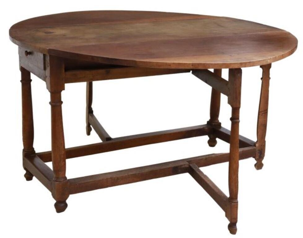 Appraisal: Spanish walnut drop-leaf table early th c having the heavy