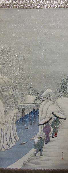 Appraisal: After Hiroshige Landscape in snow Hanging scroll ink and color