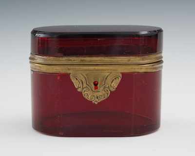 Appraisal: An Antique Ruby Red Flash Glass Trinket Box Apprx W