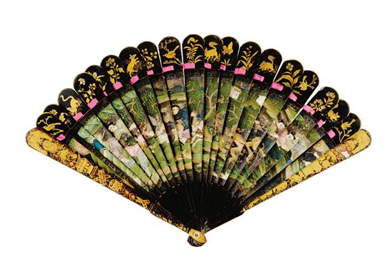 Appraisal: Fine China Trade gilt and black lacquer brise fan th