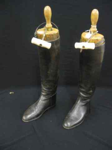 Appraisal: Pair of English Leather Riding Boots with ivory handled boot