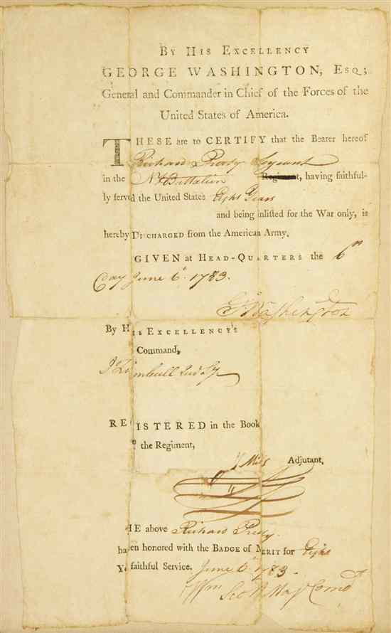 Appraisal: WASHINGTON GEORGE Partially printed document signed ''G Washington'' page ''Head-Quarters