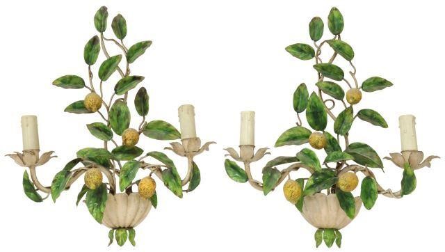 Appraisal: pair Italian tole painted iron wall sconces mid th c