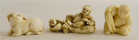 Appraisal: Ivory netsuke boy pulling man late th C '' l