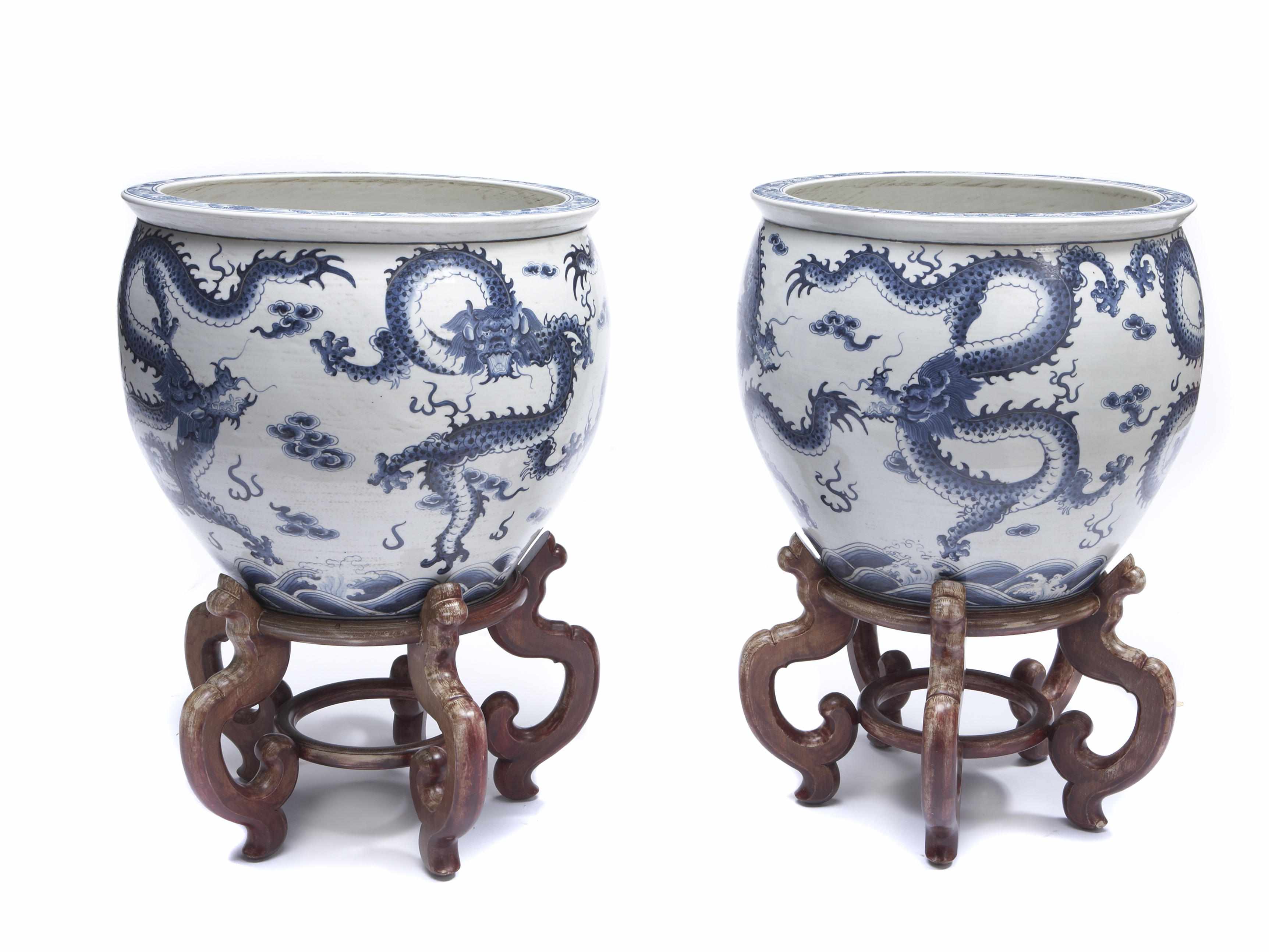 Appraisal: A pair of large blue and white porcelain jardinieres th