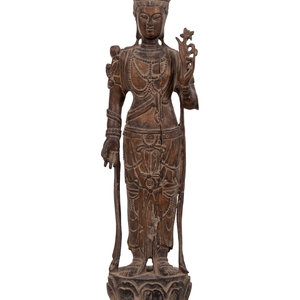 Appraisal: A Chinese Carved Wood Standing Guanyin Figure Height inches Property