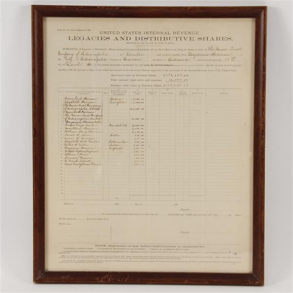 Appraisal: Benjamin Harrison Emphemera pc Lot Legacy Return Legacies And Distributive