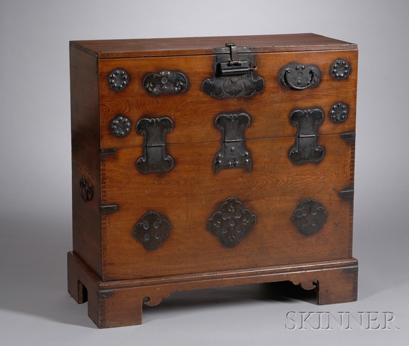 Appraisal: Korean Wrought Iron Mounted Pine Tansu Chest ht wd dp