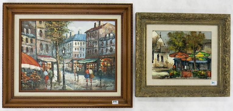 Appraisal: TWO PARIS STREET SCENES OILS ON CANVAS Henry Rogers Sidewalk