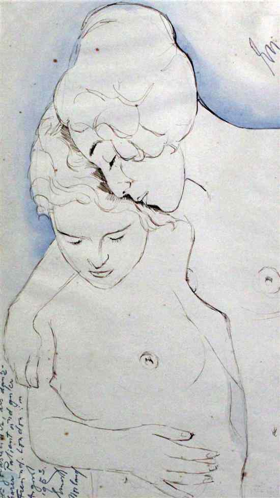 Appraisal: Ernst Neuschul - ink and watercolour Two women initialled inscribed