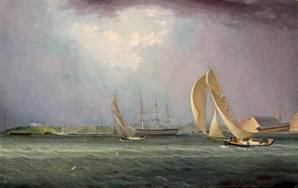 Appraisal: JAMES BUTTERSWORTH American - ''Yacht Race'' c oil on canvas