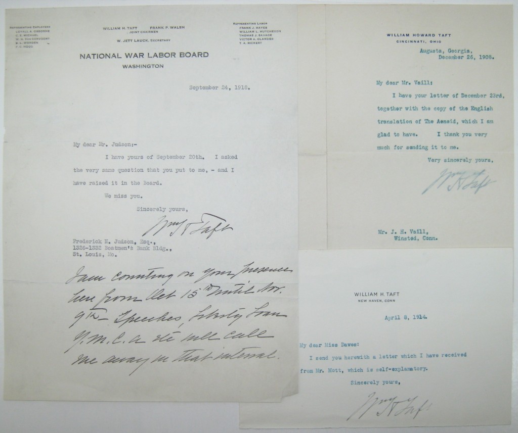 Appraisal: TAFT WILLIAM HOWARD Three Typed Letters Signed WHTaft The first