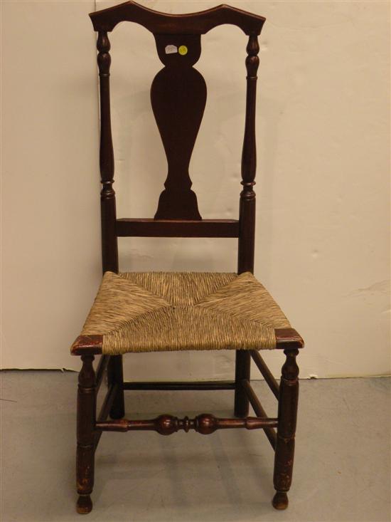 Appraisal: th C rush seat side chair urn form splat round