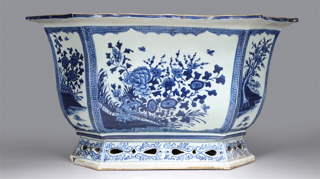 Appraisal: Chinese octagonal blue and white porcelain planter with floral motif