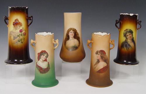 Appraisal: GROUP OF WARWICK CHINA PORTRAIT VASES Semi porcelain vases each