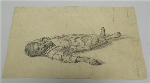 Appraisal: TH CENTURY AFRICAN CHILD LYING DOWN Charcoal on heavy wove