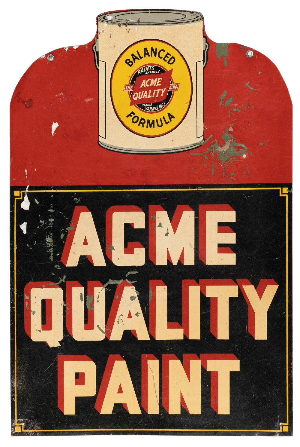 Appraisal: ACME QUALITY PAINT DOUBLE-SIDED METAL SIGN MID- TH CENTURY HEIGHT