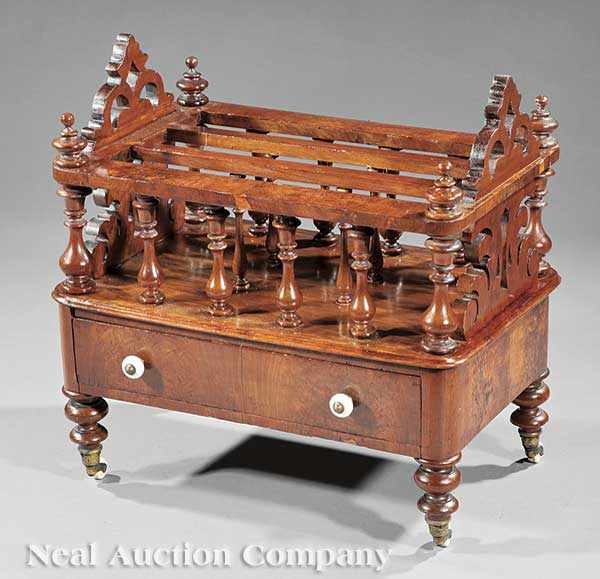 Appraisal: An English Carved Walnut Canterbury mid- th c turned finials