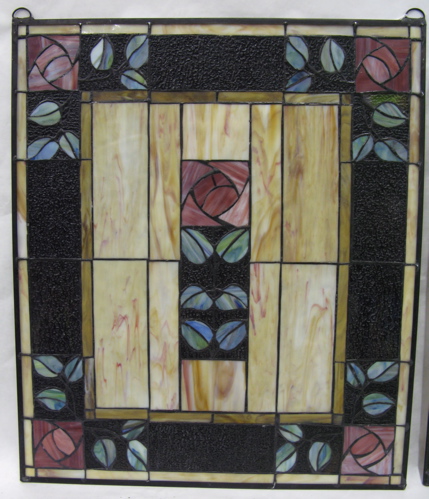 Appraisal: PAIR STAINED AND LEADED GLASS WINDOW PANELS Centered and cornered