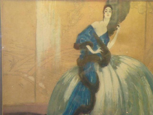 Appraisal: Unknown Watercolor of Art Deco Beauty with Fan Not visibly