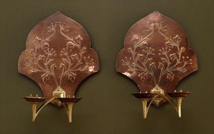 Appraisal: PAIR OF W A S BENSON COPPER AND BRASS TWO-LIGHT