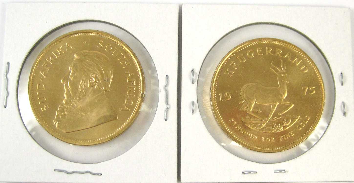 Appraisal: TWO SOUTH AFRICAN KRUGERRAND GOLD COINS each oz net fine