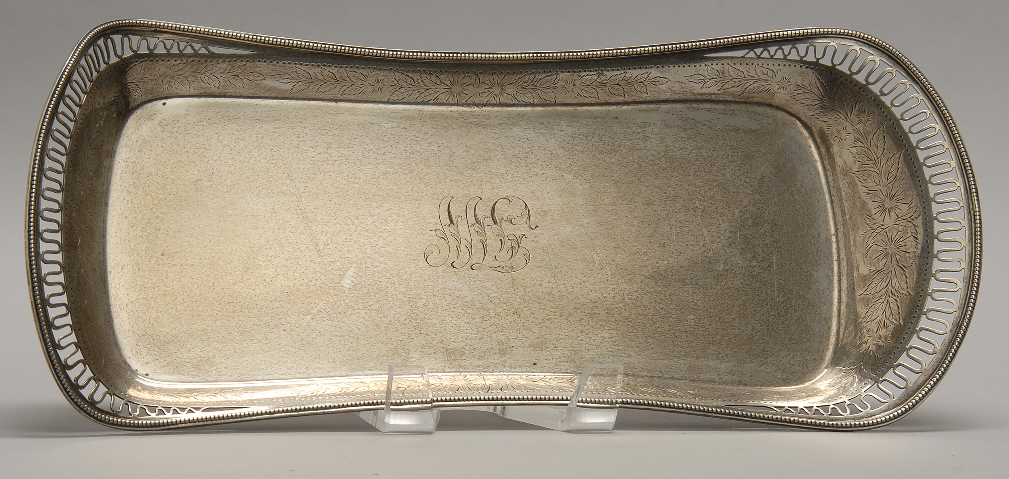 Appraisal: GORHAM STERLING SILVER BREAD TRAY with reticulated ends Central engraved