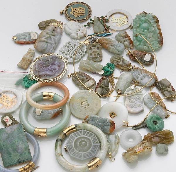 Appraisal: A collection of jade and gold jewelry comprising different variations