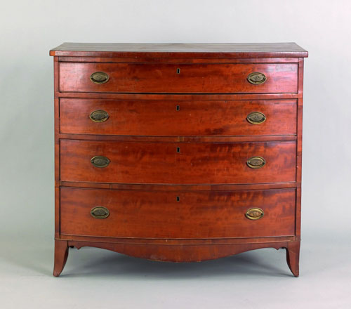 Appraisal: Pennsylvania Federal figured cherry bowfront chest of drawers ca h