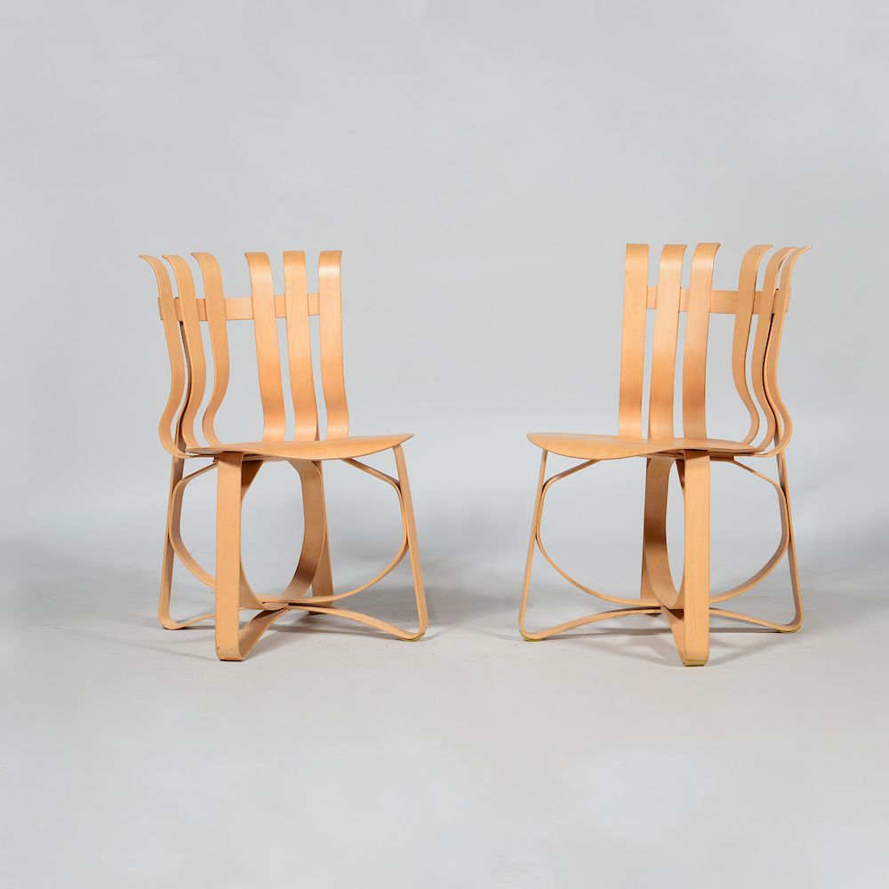 Appraisal: Frank Gehry Pair of Bent Maple 'Hat Trick' Chairs for