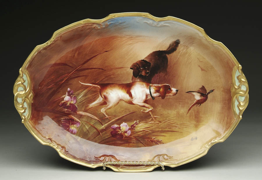 Appraisal: FINE LIMOGES DECORATED PLATTER WITH HUNTING DOG AND PHEASANT Wonderful