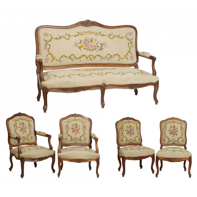 Appraisal: Five Piece French Carved Walnut Louis XV Style Parlor Suite