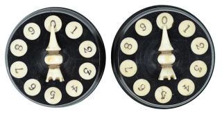 Appraisal: Pair of Whist Markers with Wood Base Inset Scrimshawed Ivory