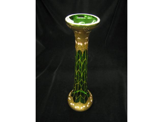 Appraisal: Moser Emerald Art Glass Vase enameled floral gold unsigned