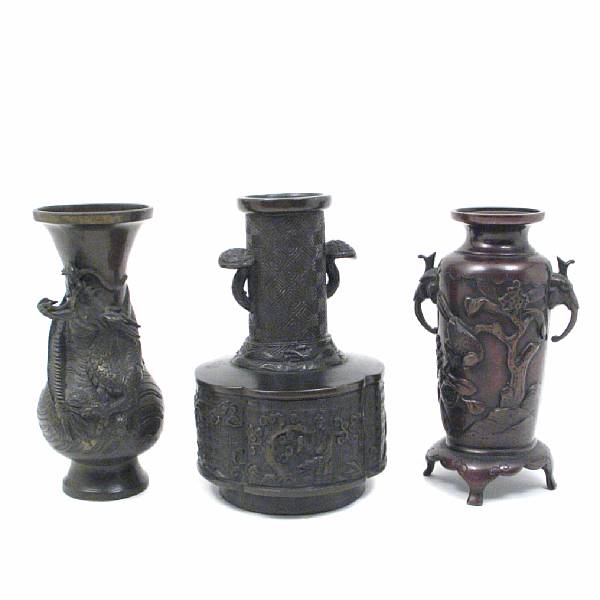 Appraisal: A group of three Japanese bronze vases height of tallest