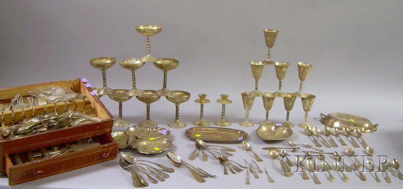 Appraisal: Group of Silver Plated Coin and Sterling Flatware tablewares approx