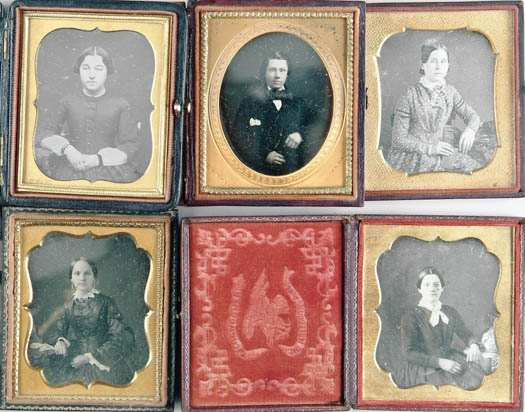 Appraisal: FIVE CASED PLATE DAGUERREOTYPES Signed J F Ball of young