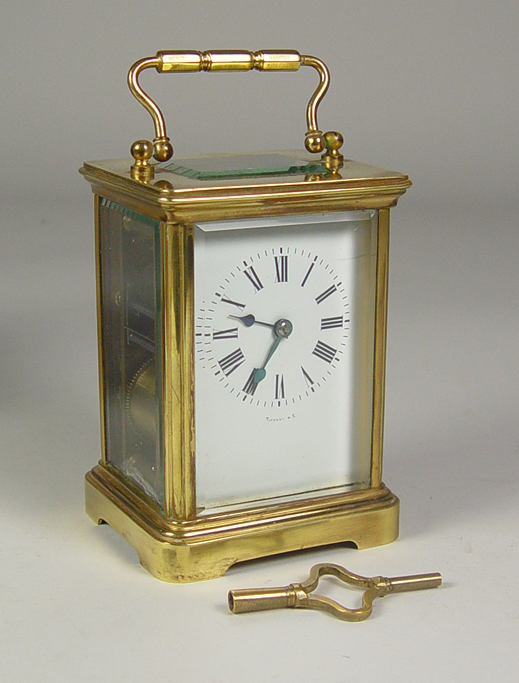 Appraisal: Tiffany Brass Carriage Clock Clock and case signed Tiffany Co