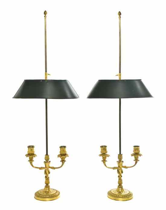 Appraisal: A Pair of Empire Style Gilt Bronze Two-Light Candelabra each