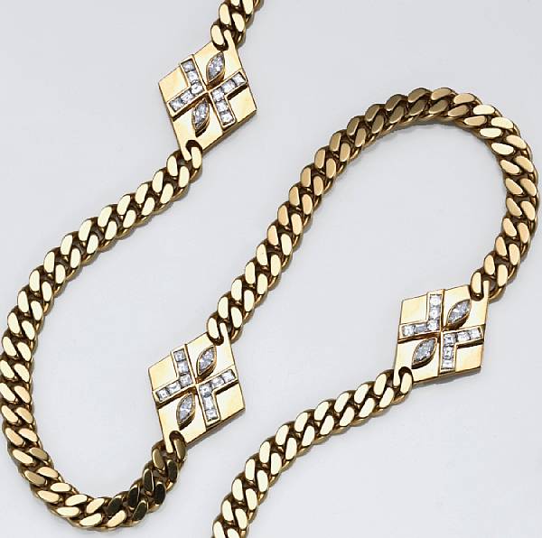 Appraisal: A diamond and k gold curb link necklace estimated total