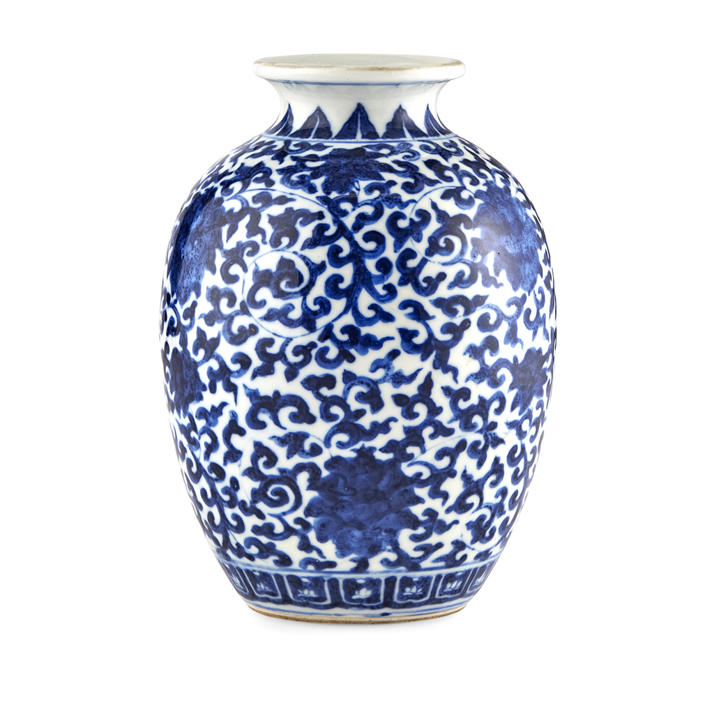 Appraisal: BLUE AND WHITE OVOID VASE LATE QING DYNASTY TH TH