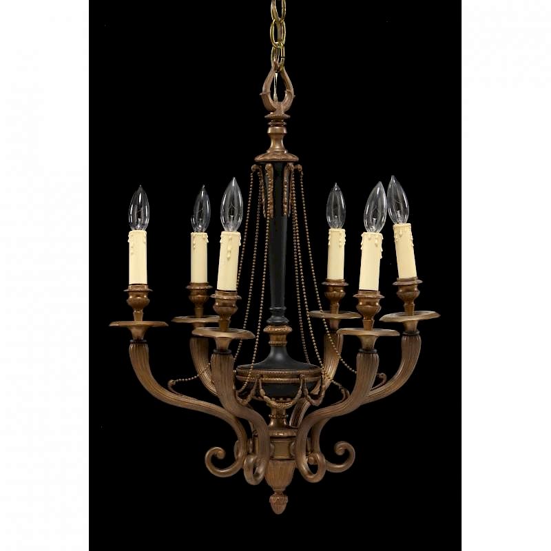 Appraisal: Neoclassical Style Chandelier mid th century six light form gilt