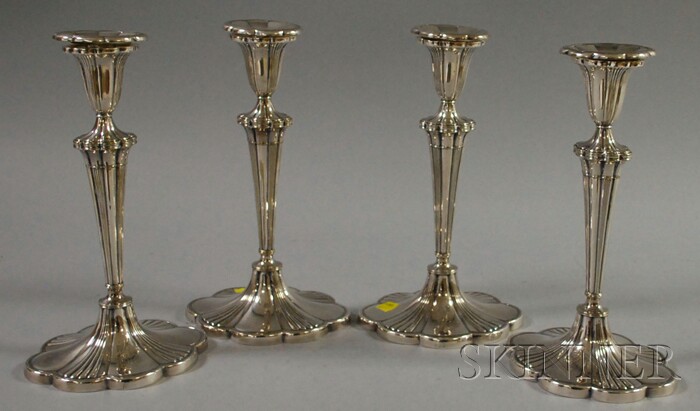 Appraisal: Set of Four Gorham Silver-plated Candlesticks monogrammed ht in